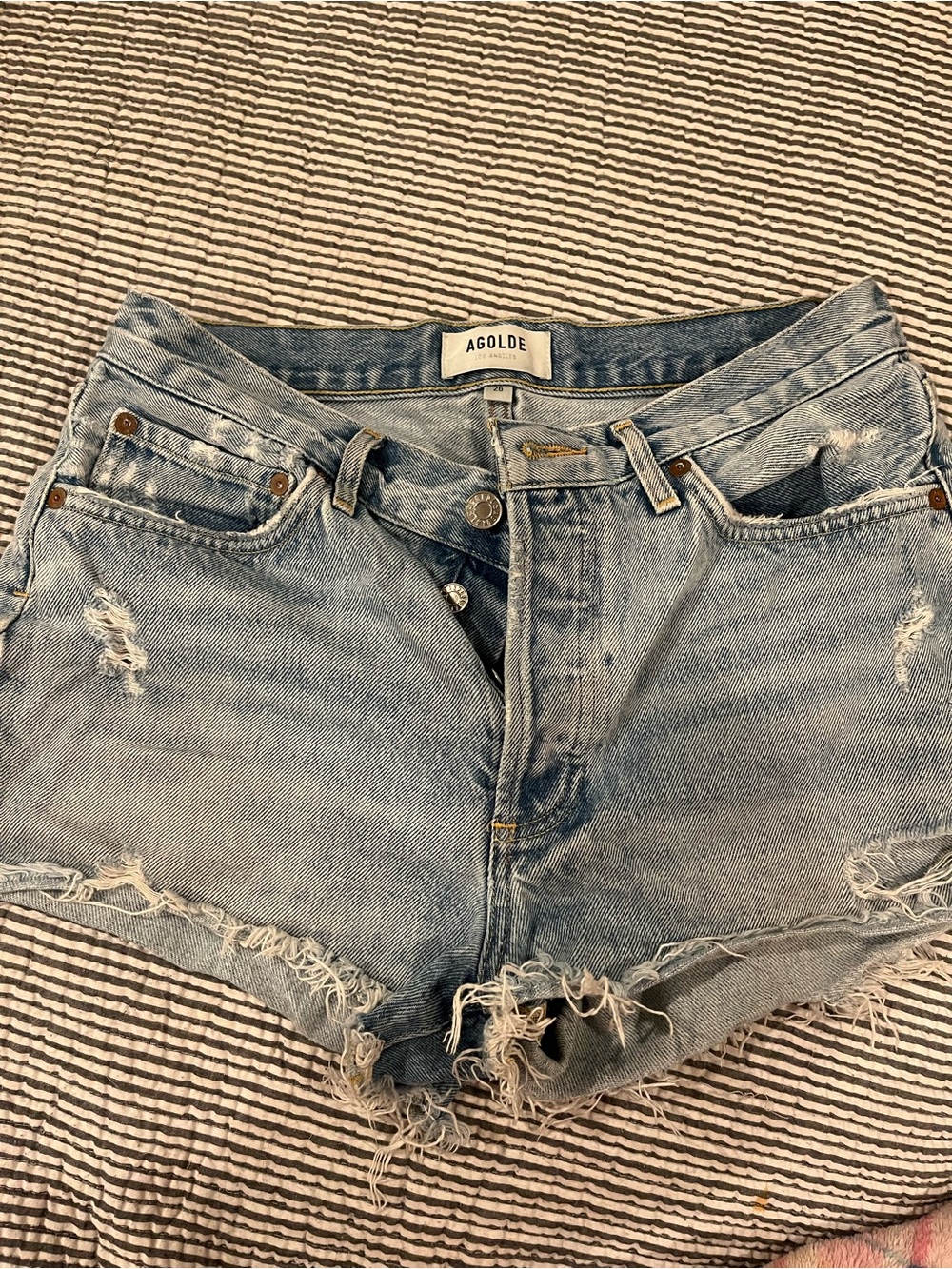 Agolde Light Wash Distressed Denim Cutoff Shorts